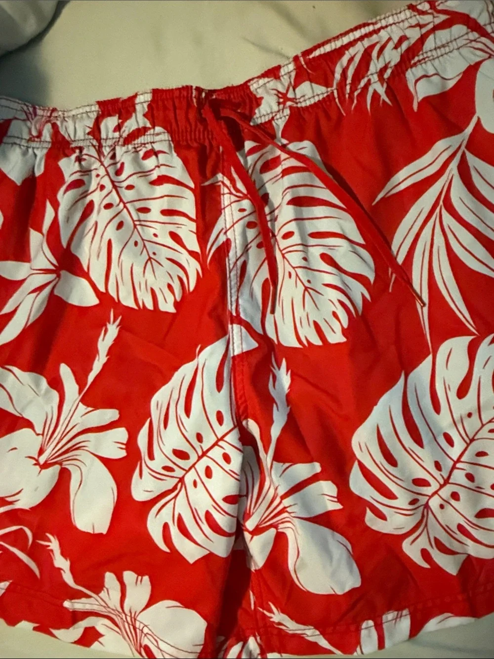 Speedo Red and White Tropical Leaf Swim Shorts
